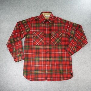 Vintage Woolrich Flannel‎ Mens Medium Red Plad Button Up 70s Heavyweight